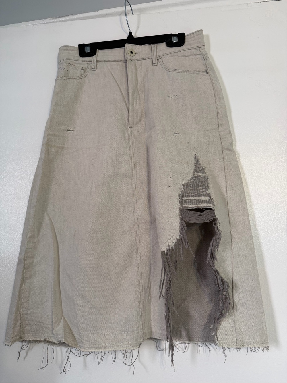 G-Star Cream Denim Skirt with Branded Button